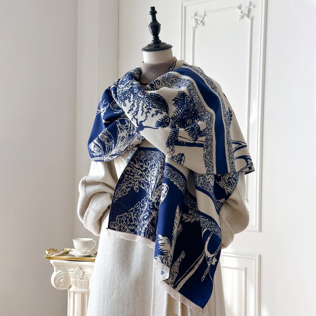 New Brand Elegance Double-Sided Printed Pashmina Scarf Ultra Soft Warm with Fringe Autumn Winter Outdoor Essential