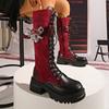 Thigh Boots Fall/Winter  New Round Toe Spliced Lace-Up Side Zip Platform Knight Tall Boots