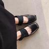 Fashion Vintage Low Heel Single Shoes Women's New Square Toe Shallow Mouth Cross with Soft Sole Block Heel Mary Jane Shoes