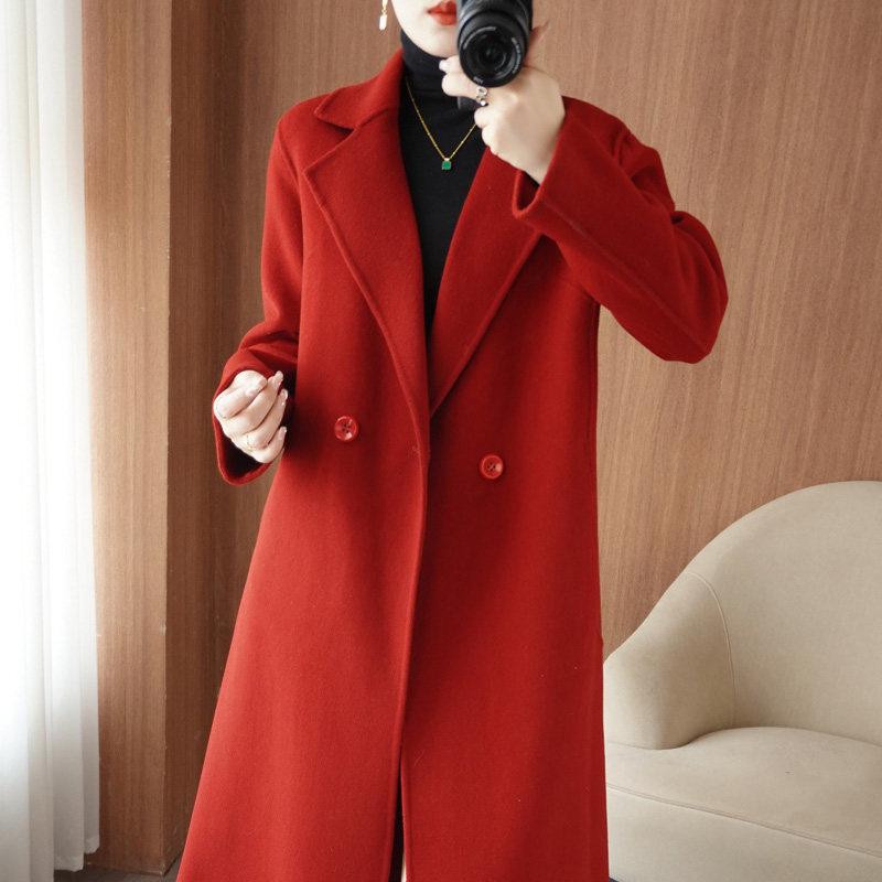 

Autumn Winter Korean Style Double-Sided Cashmere Women s Mid-Length Loose Hepburn Wool Coat S [80-100 kg]