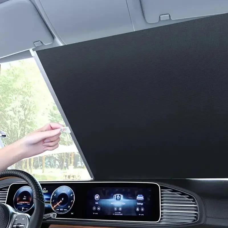 Car Side Folding Sunshade Retractable Car Front/Rear Window Sunshades Mesh UV Protect Curtain Foldable Auto Truck SunShield