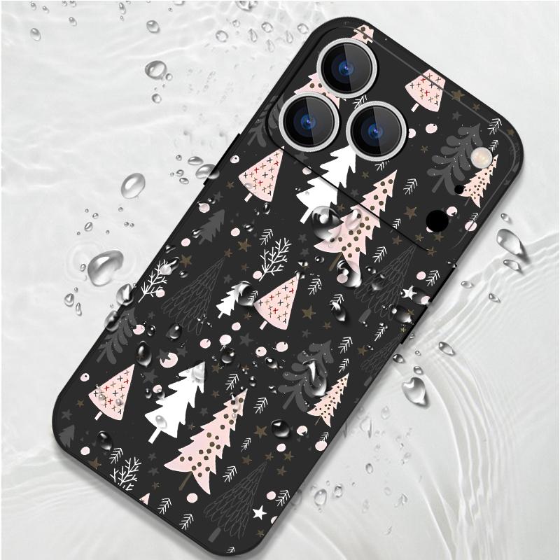 Cute Christmas Tree Pattern TPU Soft Silicone Case For iPhone 17 Pro Max 16E 16 15 14 13 Pro Max 12 Pro 11 Shockproof With Lanyard Phone Cover Fundas
