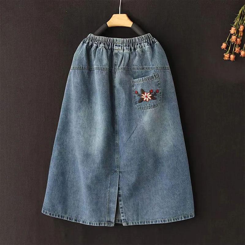 Denim Skirt Women Summer Casual Versatile Elastic High Waist Loose Skirt Oversize Stretchy Slim Solid Colour Dresses