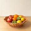 Handwoven Scalloped Edge Woven Basket Shallow Fruit Snack Bowl for Tabletop Organizer Home Decor Living Room Kitchen Storage