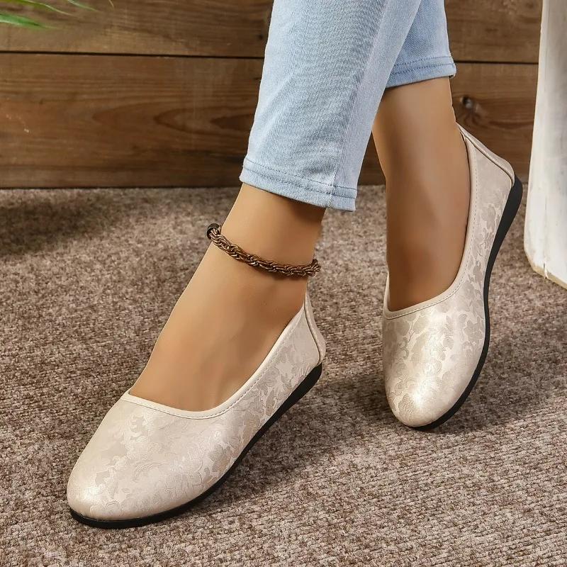 

Модная женская обувь, лидер продаж, женские туфли на плоской подошве, с круглым носком, мелкая сплошная подошва, легкая повседневная, удобная, офисная женская обувь 43 белый