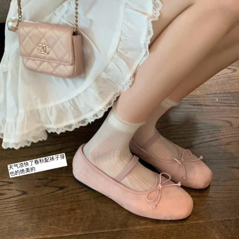 Cowhide Version~ Ballet Versatile Shoes with Light Mouth Flat Bottom Bow Single Shoes Women's Genuine Leather Mary Jane Shoes