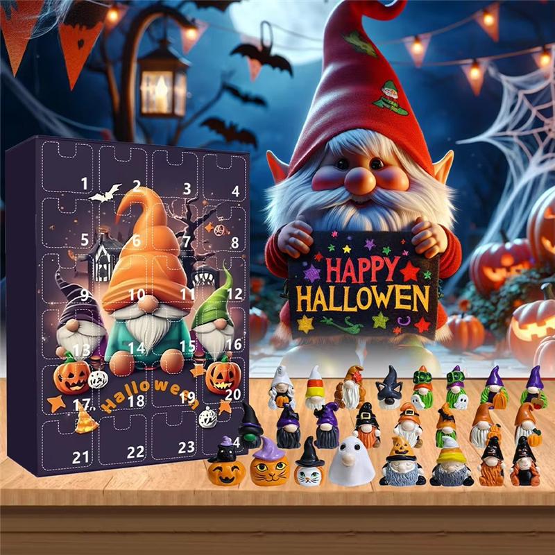 

AEE2-Halloween Dwarf Ornament Advent Calendar Box Gnome Figures Countdown Calendar Dwarf Dolls Calendar Gift Box Gift