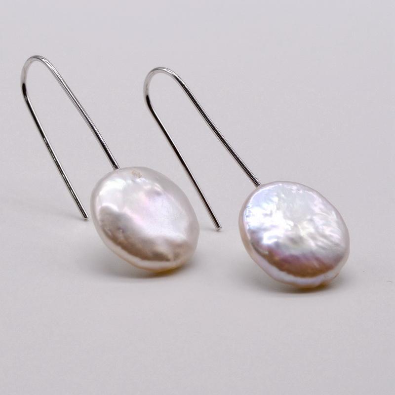 Boucles d'oreilles perle blanche perle naturelle boucles d'oreilles argent pièce d'argent perle baroque boucles d'oreilles goutte hameçon boucles d'oreilles femme