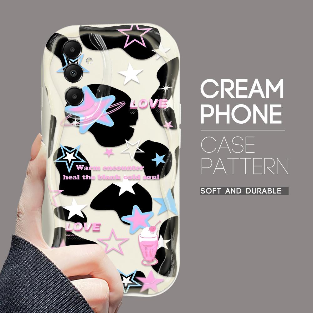 Cute Cartoon Pattern Cream Texture Casing Wavy Edge Soft Silicone Cover Phone Case for Samsung