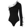 Street Y2K Fashion Slim Fit Casual Women's Jumpsuits Mesh Ruffle Single Shoulder Sleeve Sexy Rompers Women Elegant High Waist Bodysuits T-shirt 25761