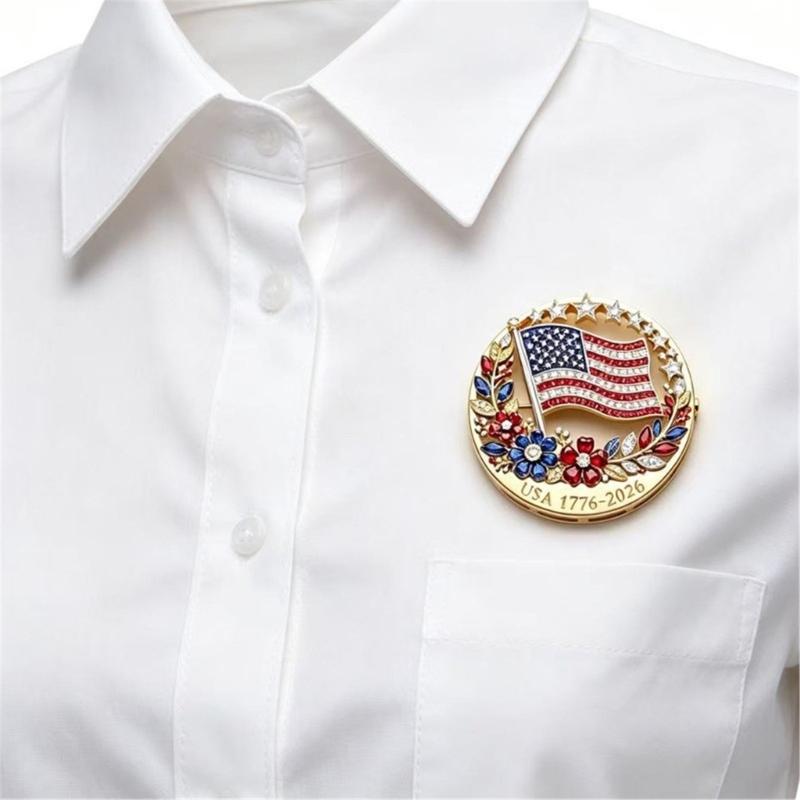 Classical American 250 Years Independence Commemorative Brooch Zinc Alloy Star Flower Coating Corsage Pin