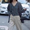 Women's V Neck Long Sleeve Loose Fit Commuter Two Piece Knit Set Wool Cardigan Vest Single Breasted Winter Outfit