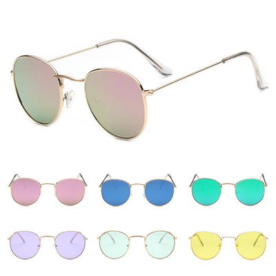 Óculos de sol redondos com armação tendência da moda, óculos de sol refletivos, sombra colorida para mulheres, acessórios de vidro anti-UV, joias delicadas