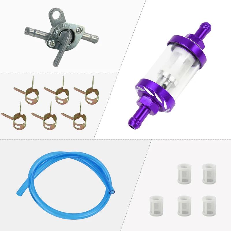 

M8 Petrol Oil Filter Cleanable Gas Fuel Filters with Pipe For ATV Dirt Pit Bike Motocross Retrofit фіолетовий