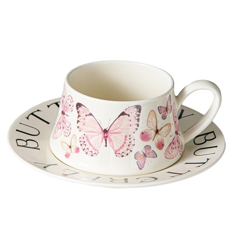 High Value Butterfly Coffee Cup Saucer Set Ceramic Mug Girl Drinking Water Cup Luxurious High End Souvenir