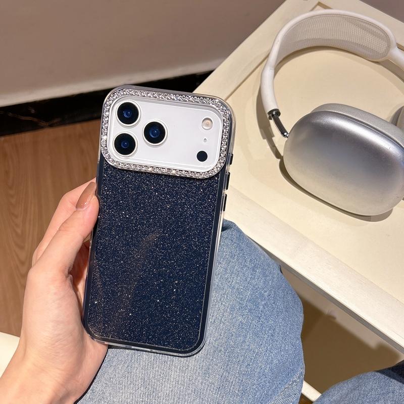 Glitter Diamond Camera 2 in 1 Phone Case For iPhone 16 15 Plus 17Air 14 13 12 11 16 17 Pro Max Luxury Protector Shockproof Cover