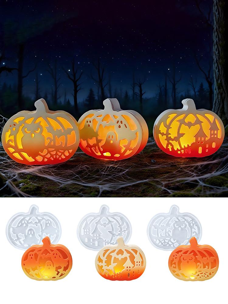 4 Stück Halloween-Kürbis-Silikonformen Teelichthalter Gießformen Gipsformen für DIY-Bastelarbeiten