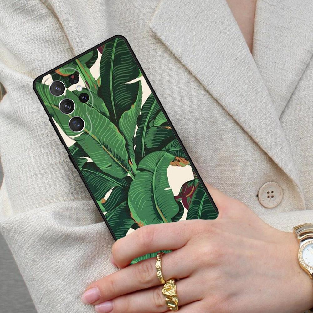 Tropical Leaves Banana Leaf Cell Phone Case for Samsung Galaxy S26 Ultra S25 S24 S23 S22 S21 S20 Note10 Cover