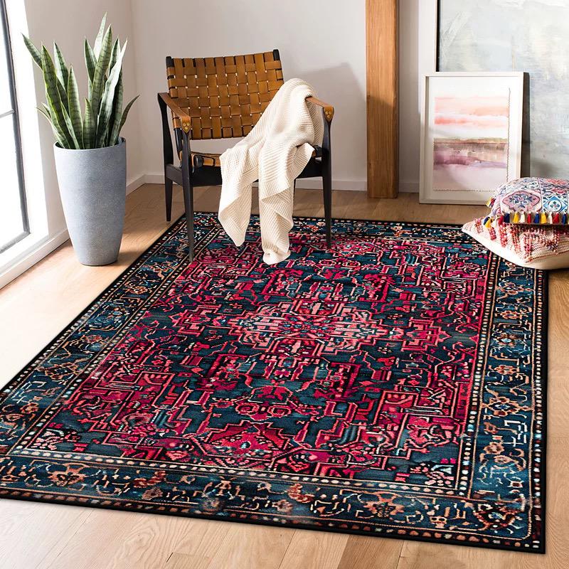Persian Retro Carpet for Living Room Decoration Home Bedroom Bedside Non-slip Large Rugs Study Balcony Easy Clean Washable Mats