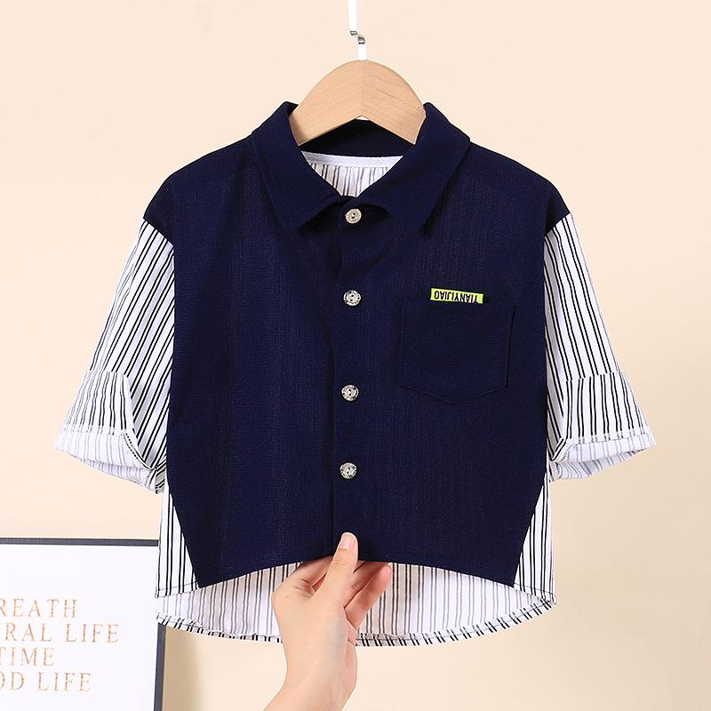 

Осенняя детская хлопковая рубашка с длинным рукавом в полоску, в корейском стиле, куртка-рубашка для мальчиков с отложным воротником 90cm
