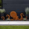 Octopus Garden Ornament Rust Patina Giant Squid Sculpture, 3D Metal Nautical Outdoor Pond Edge Decoration Statue for Patio Lawn Beach House