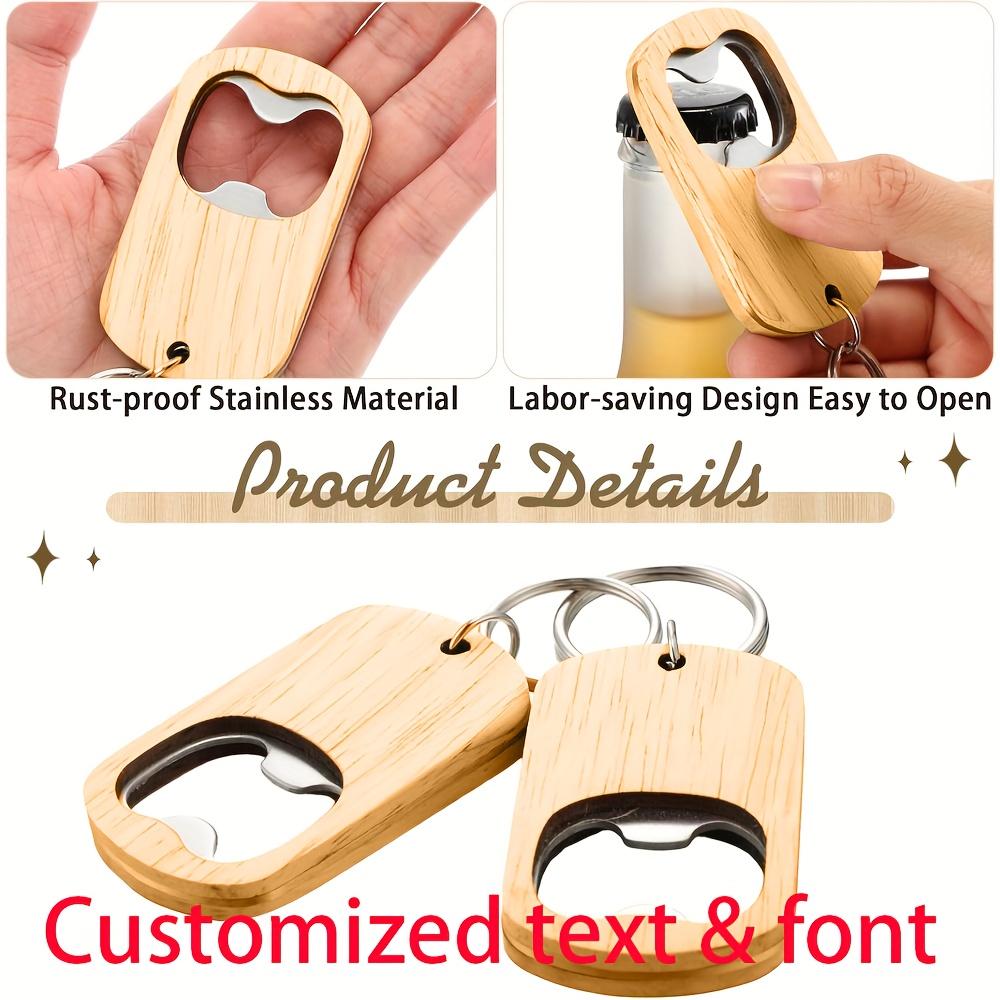 12pcs Custom Wooden Bottle Opener Keychain, Personalized Text & Logo, DIY Engraving Wood Openers for Customized Gifts, Wedding Favors