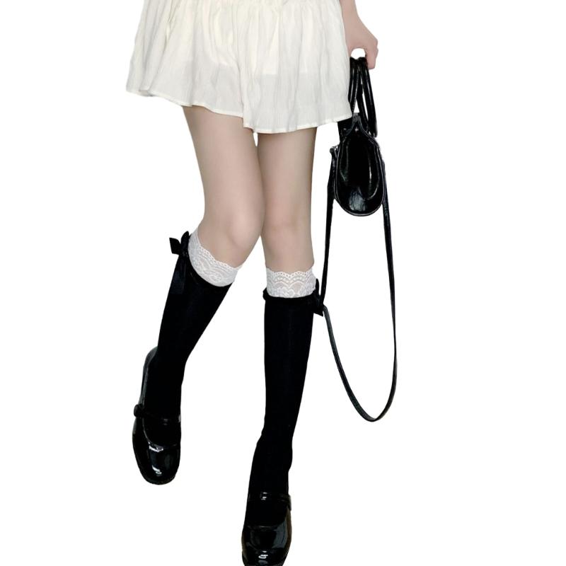 Womens Calf Socks, Sweet Girl Lace Trims Ruffle Knee Socks Fashion Ladies Girl Princess Socks Knee High Stockings