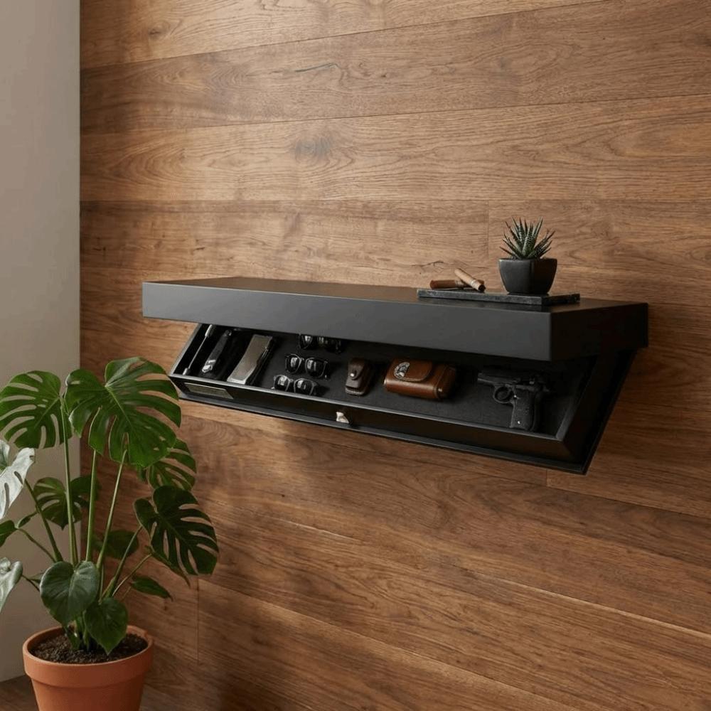 Solid Color Wooden Magic Flap Shelf Decorative Space Saving Hidden Shelves Wall Mounted with Secret Compartment