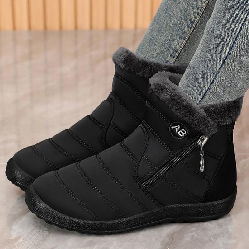 Fashion Retro Plus Size Snow Boots for Women Zipper Up Faux Fur Snow Boots Woman Winter Letter Embroidery Warm Plush Booties Ladies