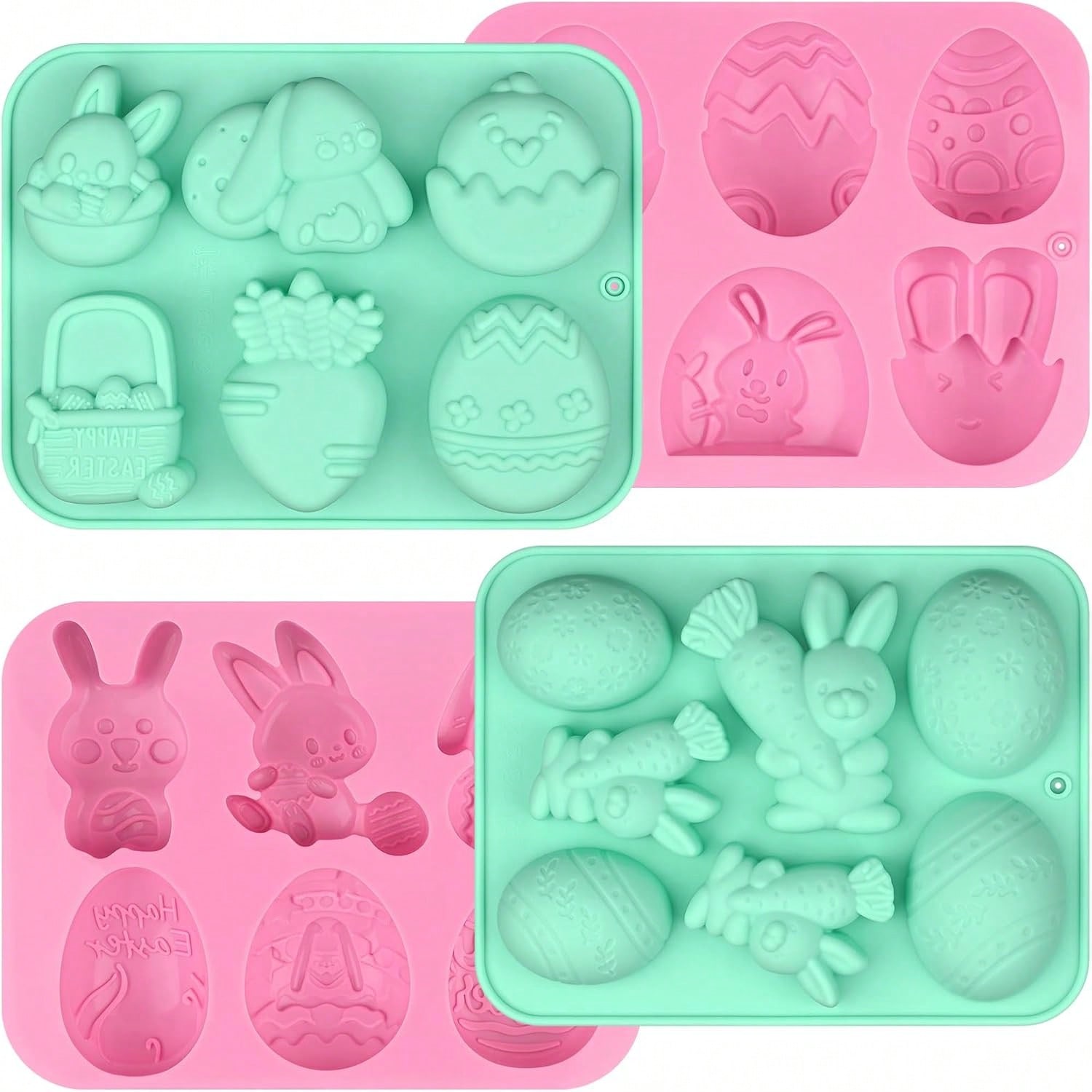 

4 Pack Easter DIY Molds, Bunny Half Egg Shaped Non-stick Silicone Molds for DIY Handmade Soap Decoration 4 PCS
