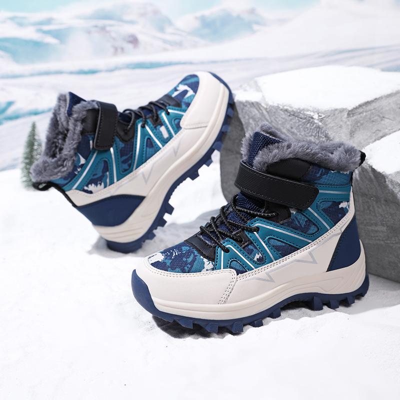 Crianças botas de neve quente crianças inverno sapatos de algodão antiderrapante neve ao ar livre quente botas de pelúcia alta superior quente calçado peludo à prova dwaterproof água tênis quentes