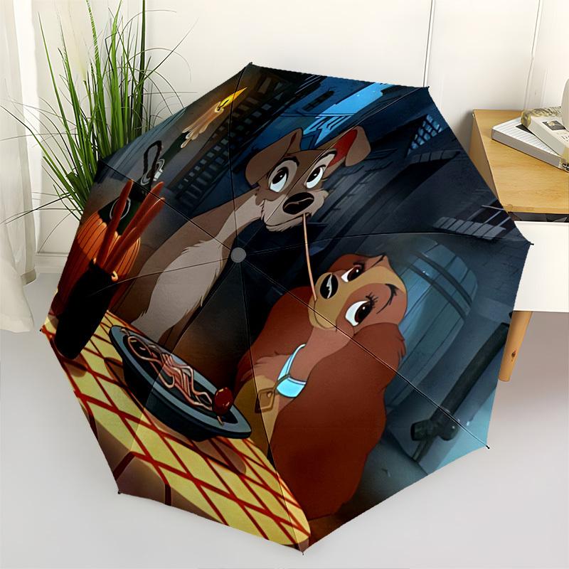 

Lady and the Tramp Themed Automatic Opening and Closing Umbrella, Brightly Colored 8-rib Portable Umbrella, Suitable for Men and Women, A Pe
