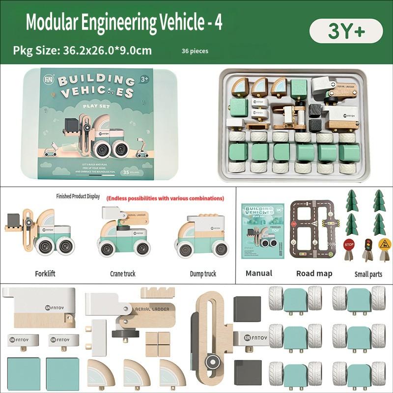 Wooden Children'S Engineering Vehicle Boy'S Variety Assembled Building Blocks Toy Car Set School Gift-Giving Educational Toys