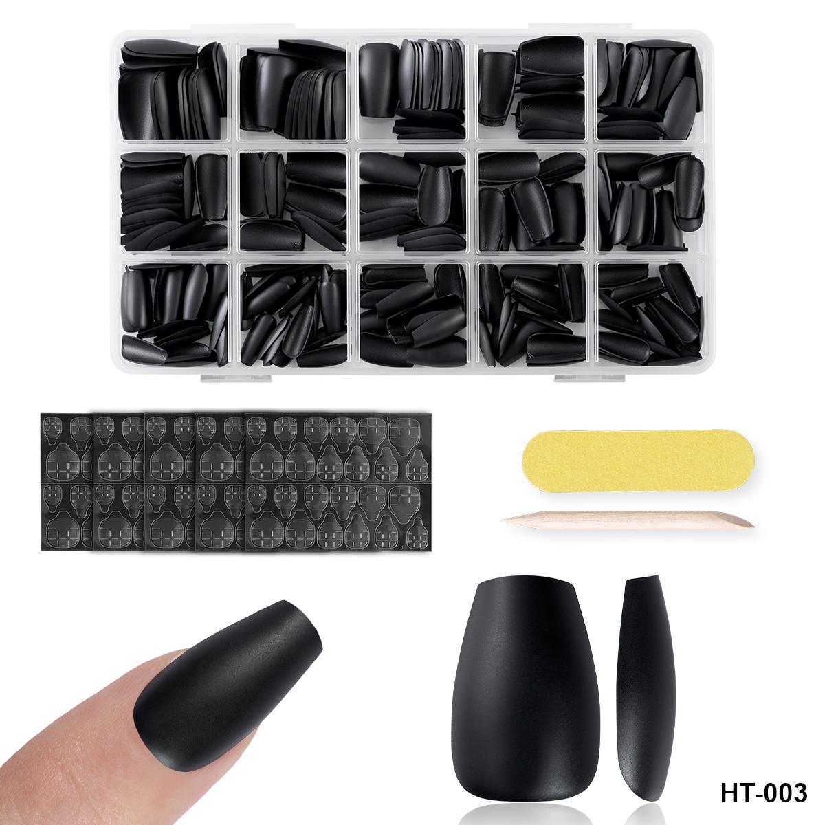Factory Direct 300-Piece Matte Black Nail Stickers Easy-Foldable French Style Nail Coffin Design Hot Selling 355268568