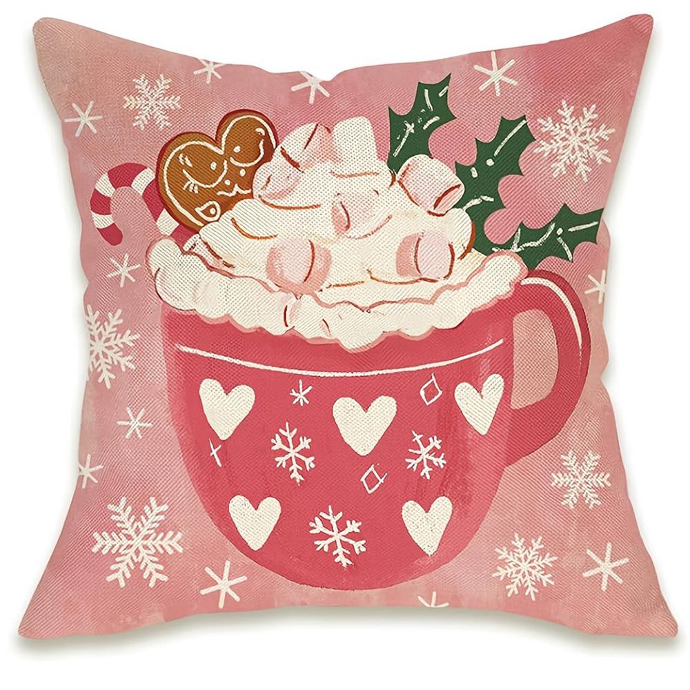 Charming Christmas Pillow Covers: Gingerbread House, Trees, Socks, and Cozy Cup Designs Sofa Room Cushion Cover Home Decoration