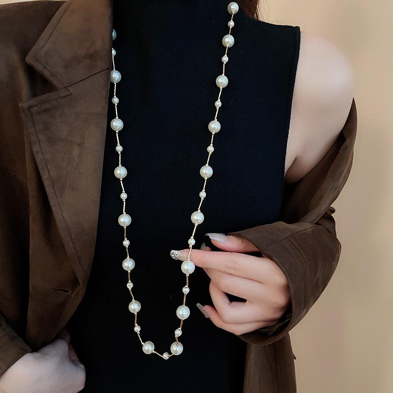 French Geometric Round Pearl Beaded Necklace Fashion Simple Court Style Necklace Light Luxury Premium Sweater Chain Women