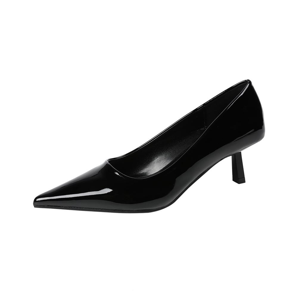 326-2 Classic Versatile Patent Leather Pointed Thin Heel Single Shoes for Women's New French Shallow Mouth Medium Heel Single Shoes for Women