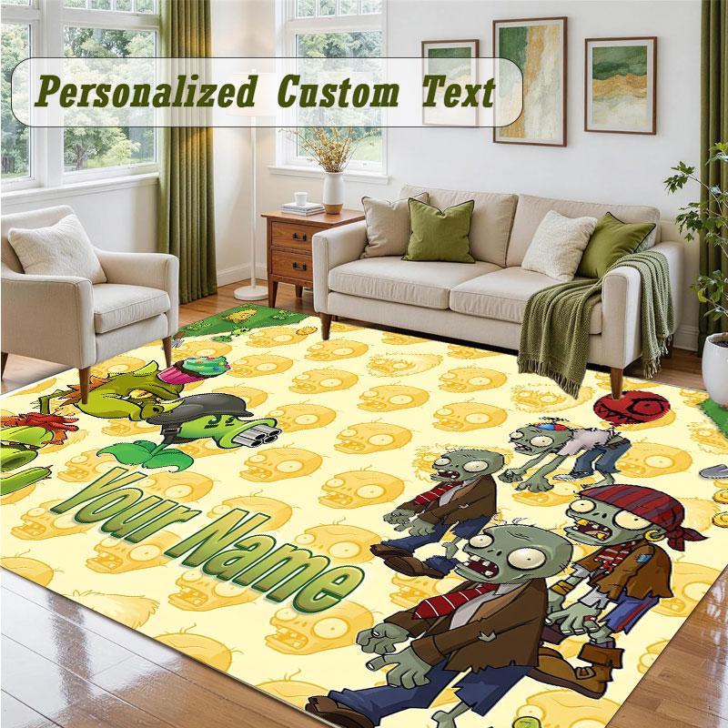 Crystal Velvet Square Rug Custom NamePlants vs. Zombie Pattern Non Slip Home Floor Decor Rug