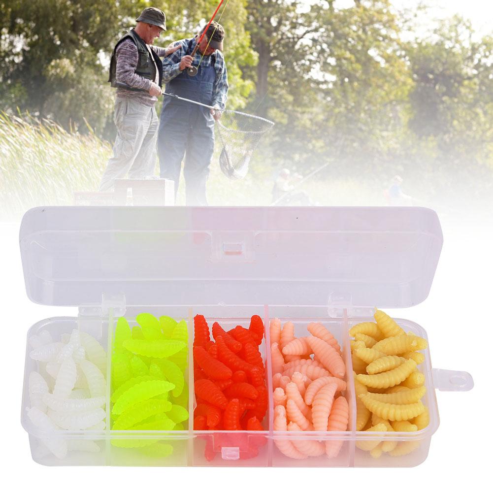 T0040 100 Stück Silikon 5 Farben 2cm Biomimetischer Weichwurm Made Wurm Mehlwurm Angelköder Lebensechte Köder