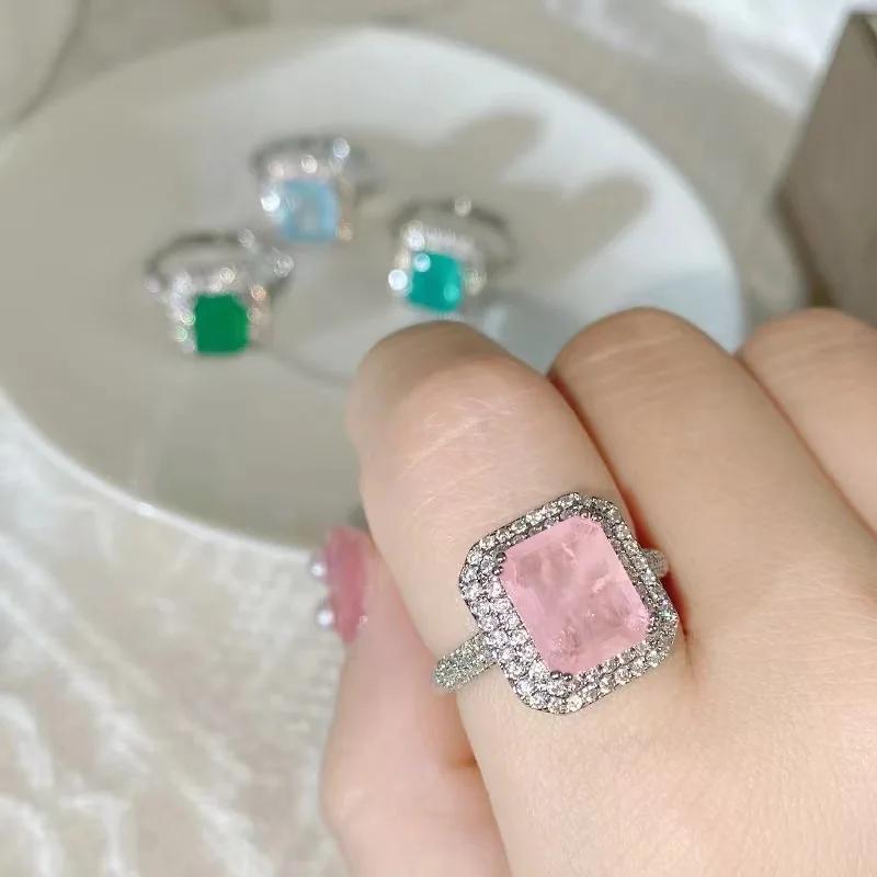 Romantyczny Różowo-Niebiesko-Zielony Cięty Cyrkon Zestaw Pierścionków Ślubnych dla Kobiet Sterlingowe Srebro Narzeczeńska Obrączka Wieczności Prezent