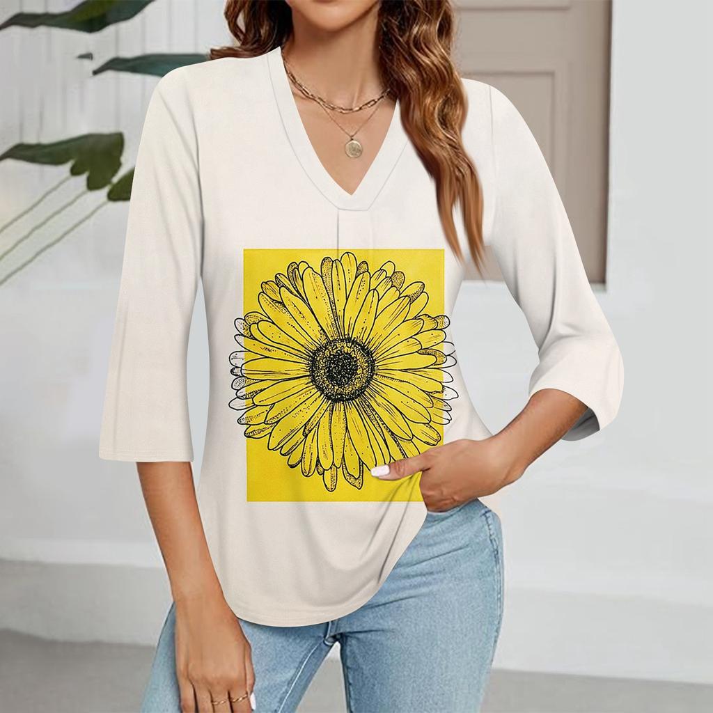 Modisches Oberteil mit V-Ausschnitt, Farbverlauf-Print und Dreiviertelärmeln für Damen