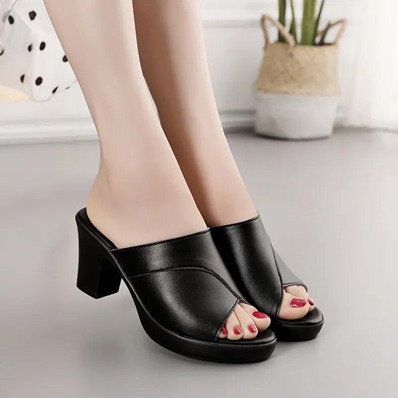 Fashion Women Summer New High-heeled Waterproof Platform Sandals Female Thick-heeled Slippers Bright Leather Solid Color Casual Shoes