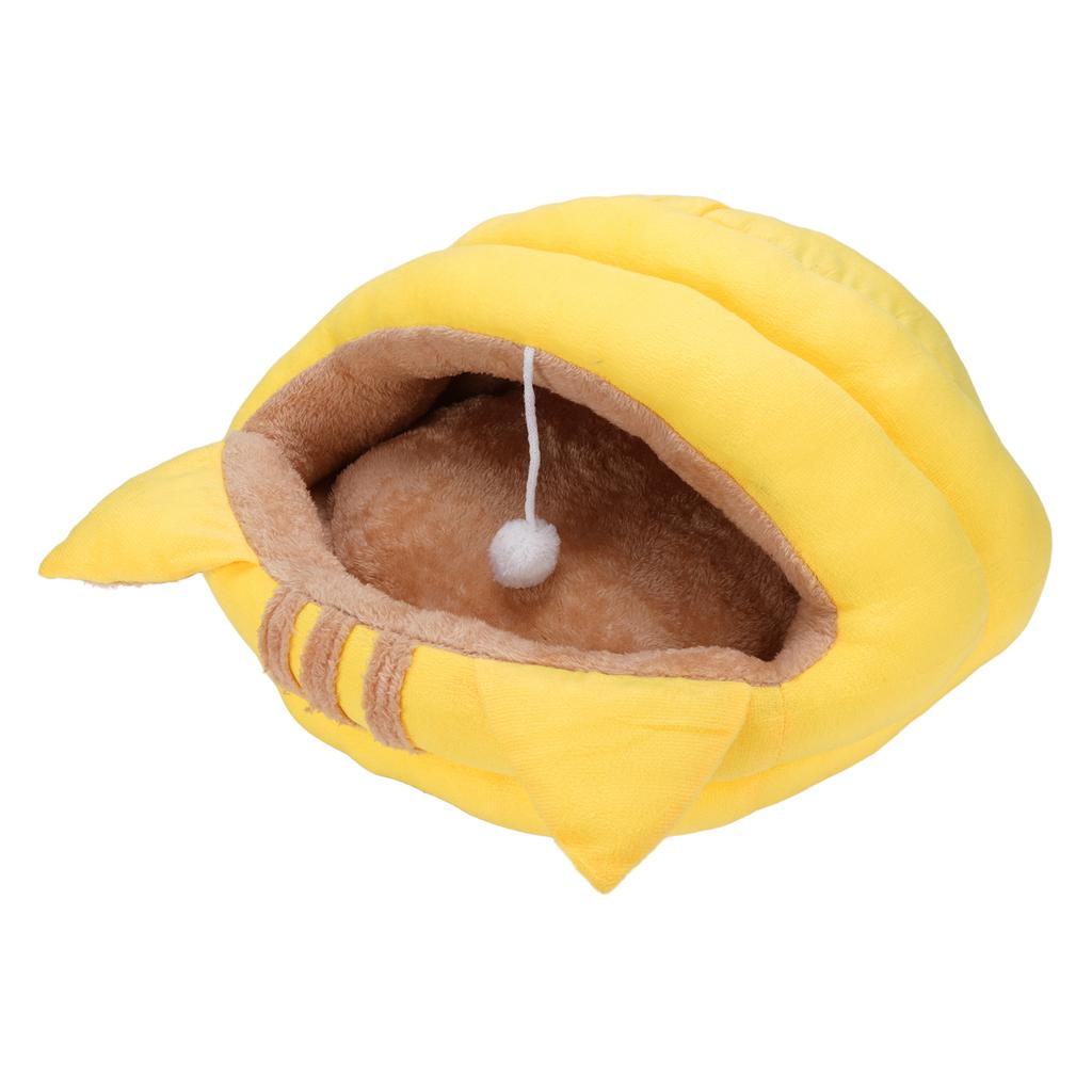 Cat Cave Semi Enclosed Warm Pet Bed Detachable Cartoon Animal House for Autumn and Winter Yellow