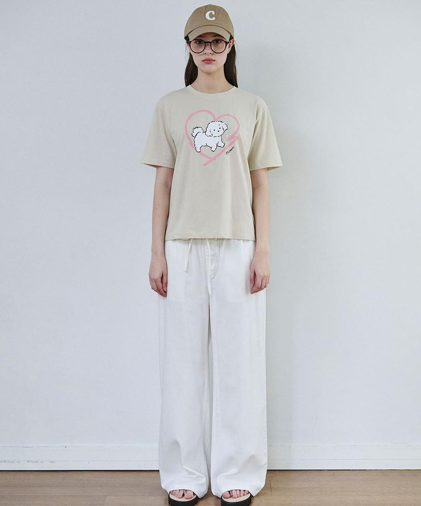 MALOUPE 5220 Puppy Graphic T-Shirt (Beige)