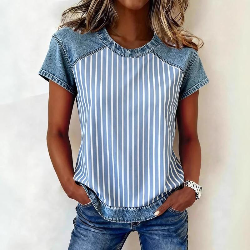 New Printed Imitation Denim Women's Short-sleeved T-shirt 3D Digital Summer Top Fashion Women's Clothing