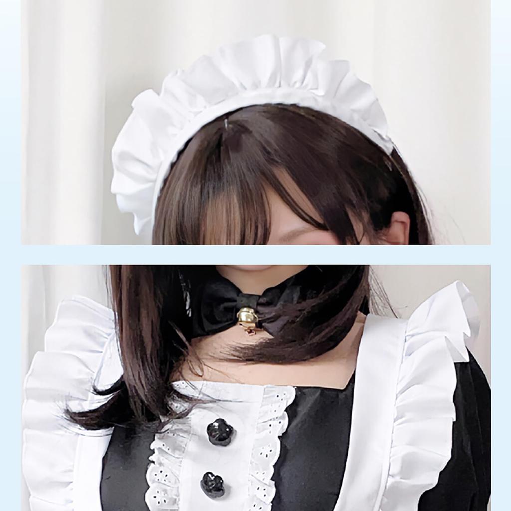 [Milky Time] Dienstmädchenkostüm, Cosplay, Halloween-Kostüm, Rüschenbesatz, Minilänge, Blume, Knopf