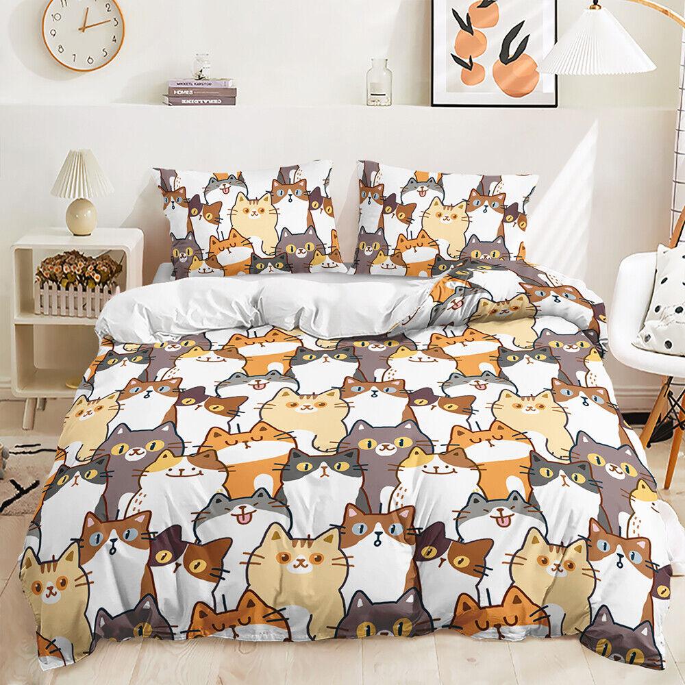 Cute Animals Cat Dog Bear Cartoon Animals Doona Duvet Quilt Cover Bedding Set