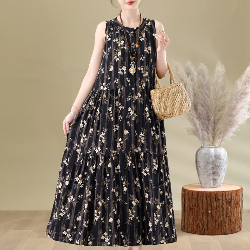 Elegant Woman Summer Dress Casual Loose Plus Size Sleeveless Long Dresses Female Clothing