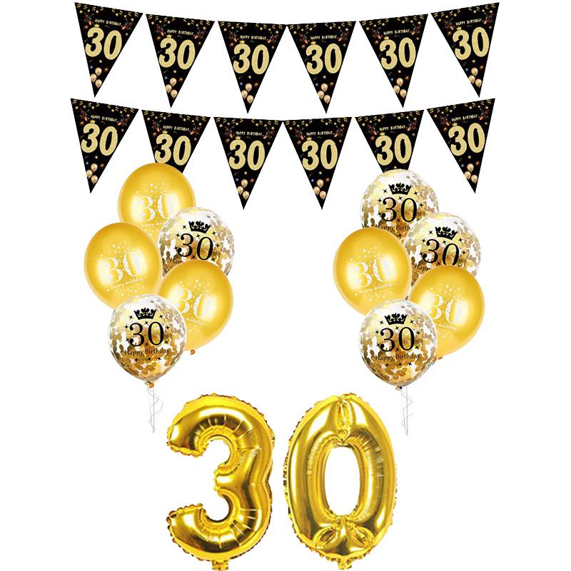 30th 40th 50th 60th Birthday Decorations Number Balloons Birthday Hanging Banner Flags for Adult 30th Anniversary Supplies