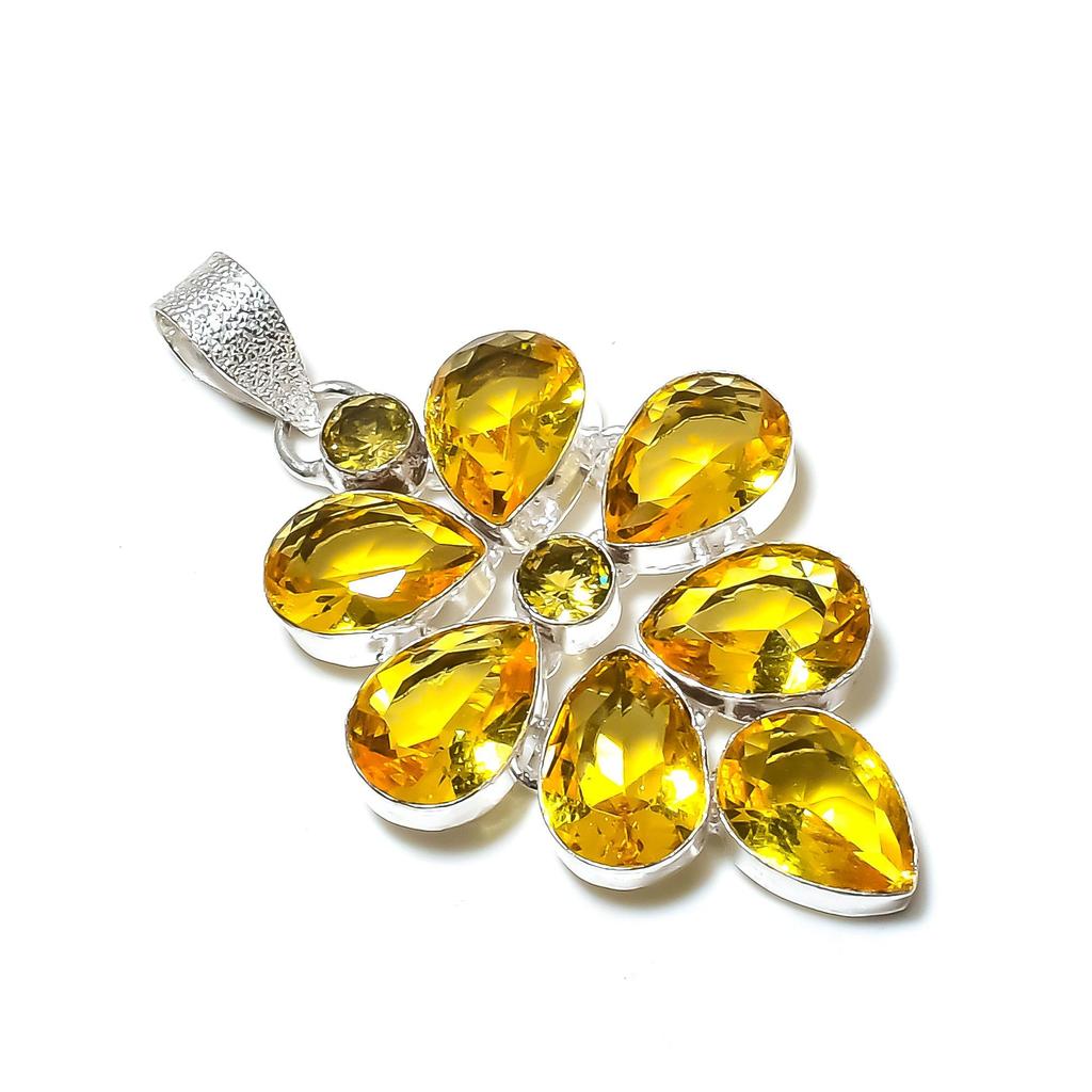 Citrine Gemstone Pendant In 925 Sterling Silver - Handmade Flower Design, Perfect for Gifts, Parties, and Everyday Elegance
